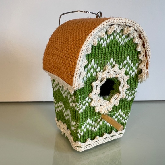 Vintage Birdhouse Xmas Tree Ornaments Set of 4 Colourful Handmade Embroidered - Picture 7 of 11